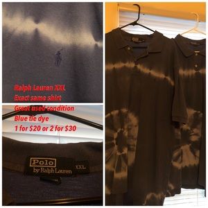 Blue tie dye Ralph Lauren collared Polo shirts.